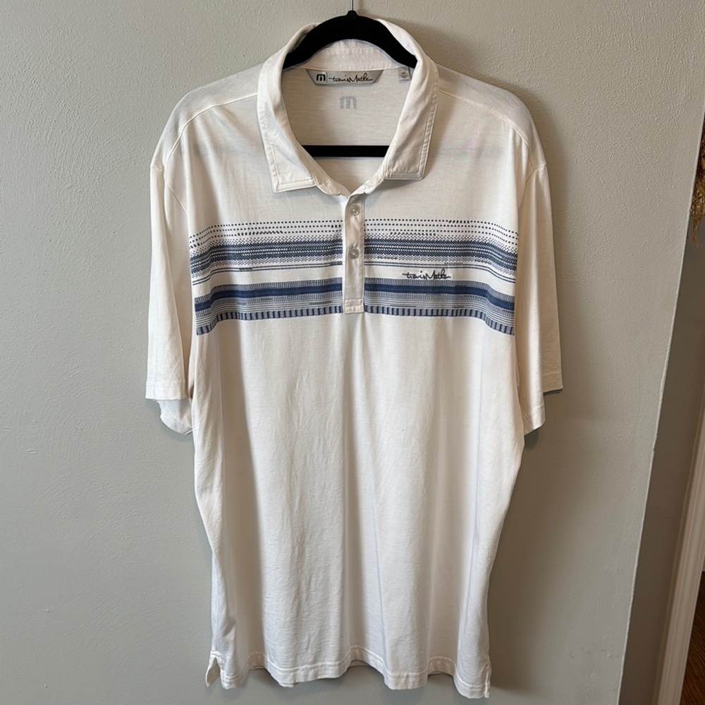 Men's White and Blue Striped Shirt